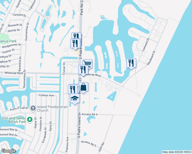 map of restaurants, bars, coffee shops, grocery stores, and more near 14514 East Chesapeake in Corpus Christi