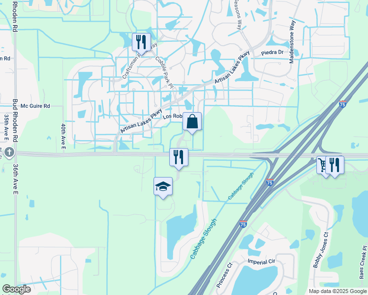 map of restaurants, bars, coffee shops, grocery stores, and more near 4920 Moccasin Wallow Road in Palmetto