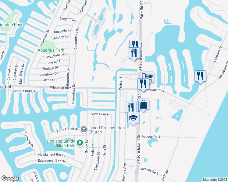 map of restaurants, bars, coffee shops, grocery stores, and more near 14157 Whitecap Boulevard in Corpus Christi