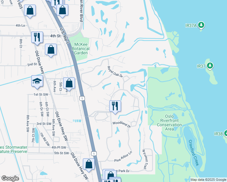 map of restaurants, bars, coffee shops, grocery stores, and more near in Vero Beach