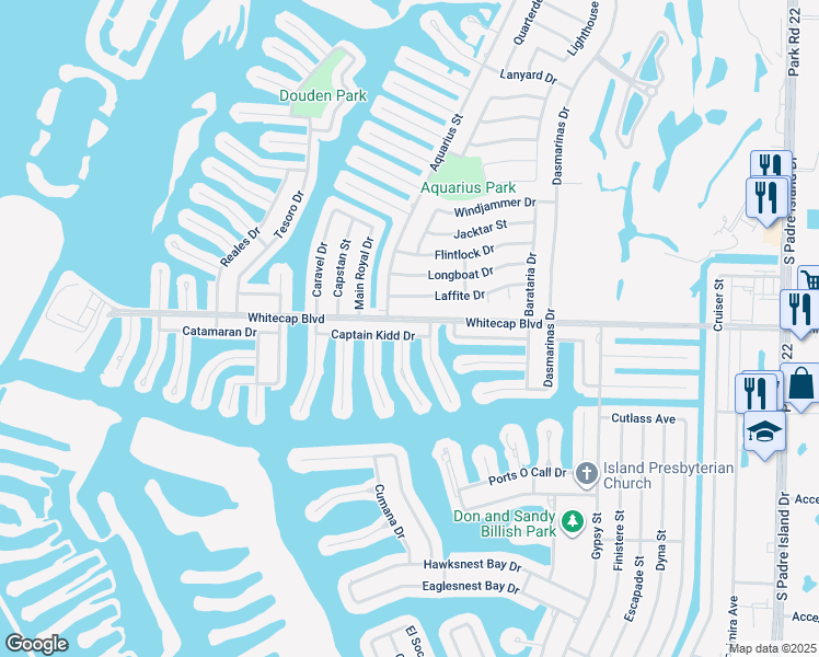 map of restaurants, bars, coffee shops, grocery stores, and more near 15305 Bowsprit Court in Corpus Christi