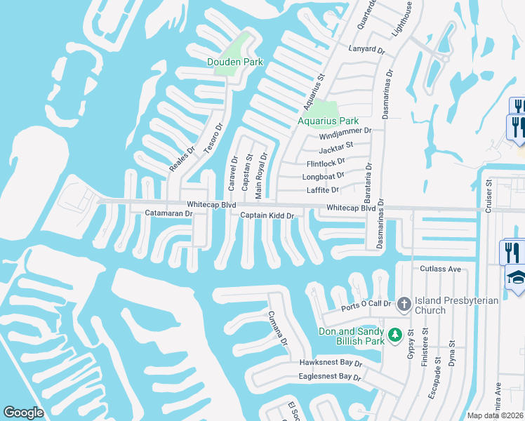 map of restaurants, bars, coffee shops, grocery stores, and more near 15306 Beaufort Court in Corpus Christi