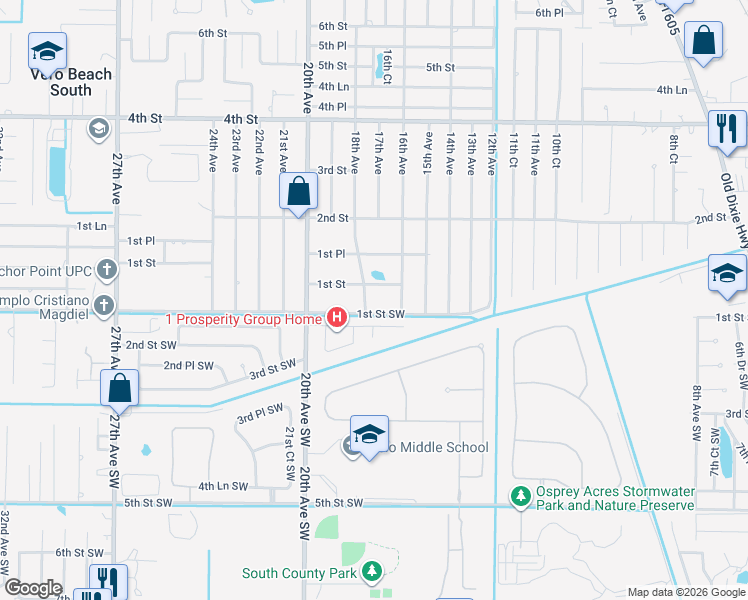 map of restaurants, bars, coffee shops, grocery stores, and more near 1940 1st Place in Vero Beach