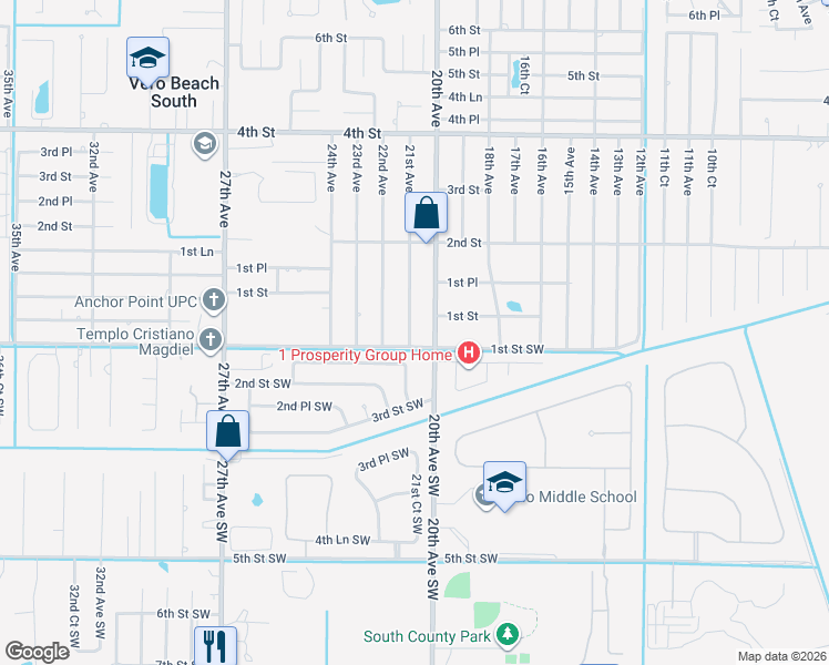 map of restaurants, bars, coffee shops, grocery stores, and more near 103 20th Avenue Southwest in Vero Beach