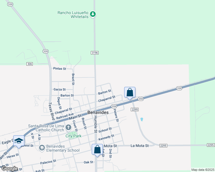 map of restaurants, bars, coffee shops, grocery stores, and more near 720 Waller Street in Benavides