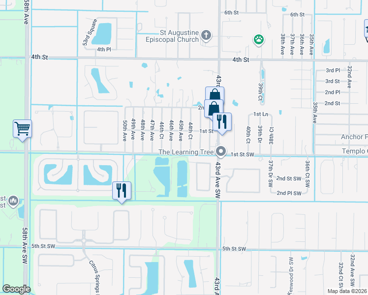 map of restaurants, bars, coffee shops, grocery stores, and more near 65 44th Court in Vero Beach