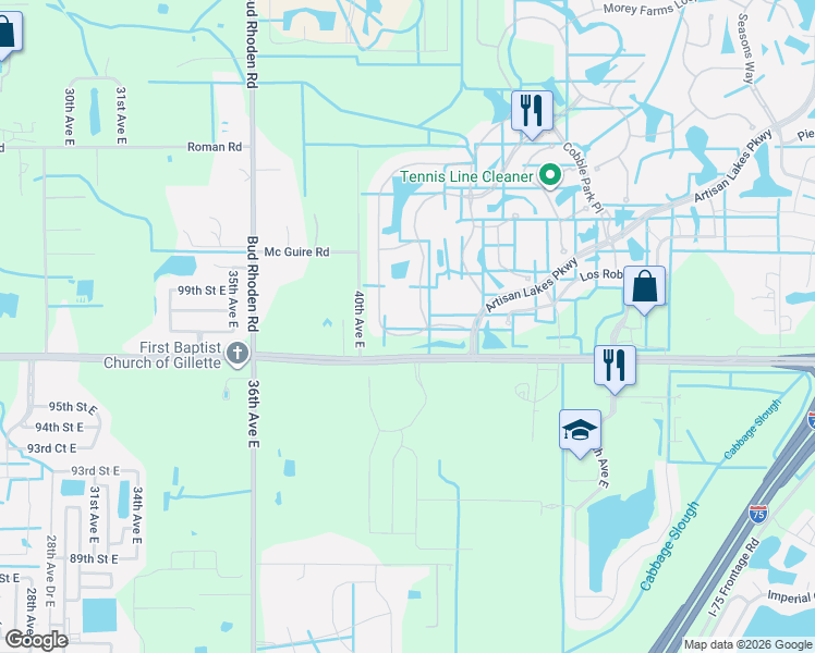 map of restaurants, bars, coffee shops, grocery stores, and more near 9734 Highland Park Place in Palmetto