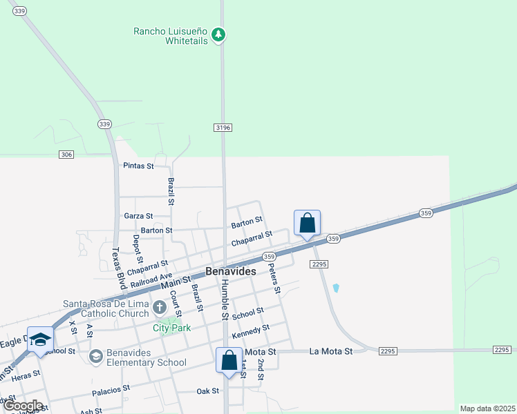 map of restaurants, bars, coffee shops, grocery stores, and more near 720 Waller Street in Benavides