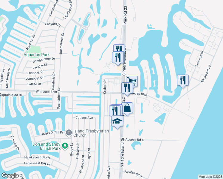 map of restaurants, bars, coffee shops, grocery stores, and more near 15209 South Padre Island Drive in Corpus Christi