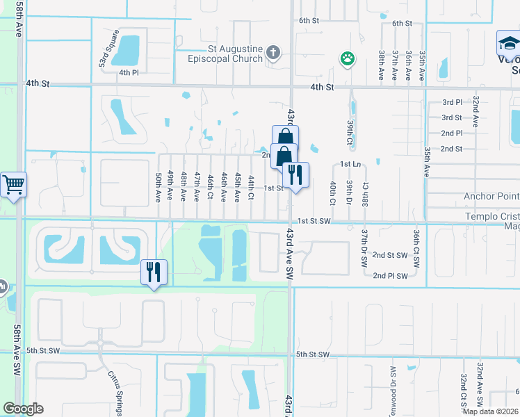 map of restaurants, bars, coffee shops, grocery stores, and more near 25 44th Avenue in Vero Beach