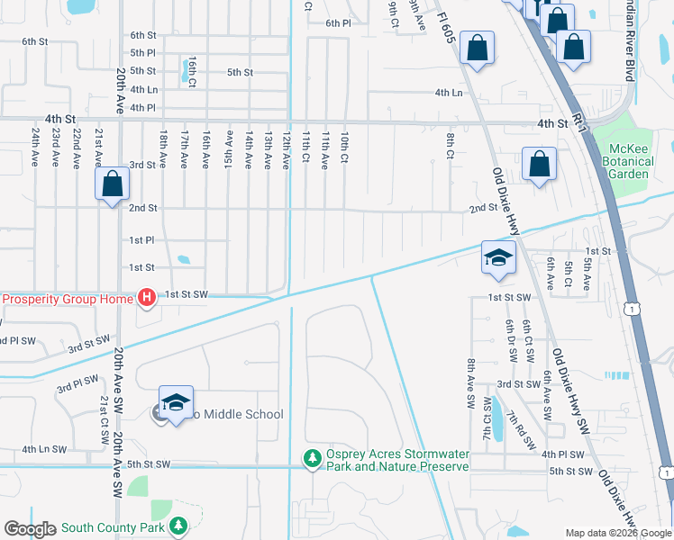 map of restaurants, bars, coffee shops, grocery stores, and more near 121 10th Court in Vero Beach