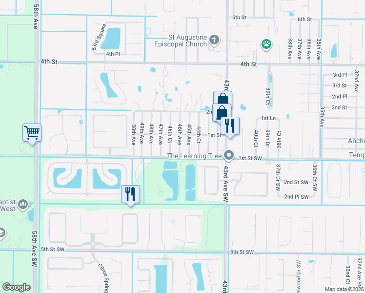 map of restaurants, bars, coffee shops, grocery stores, and more near 36 46th Avenue in Vero Beach