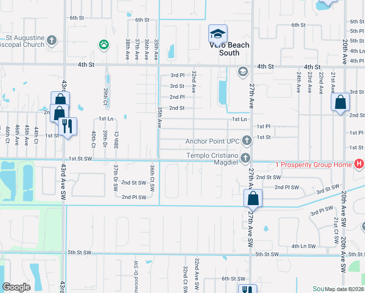 map of restaurants, bars, coffee shops, grocery stores, and more near 3215 1st Street in Vero Beach