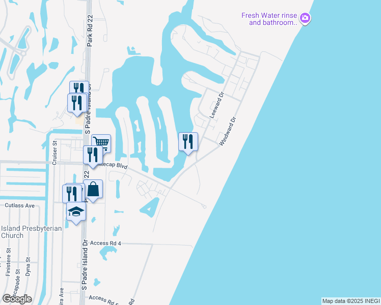 map of restaurants, bars, coffee shops, grocery stores, and more near 15225 Leeward Drive in Corpus Christi