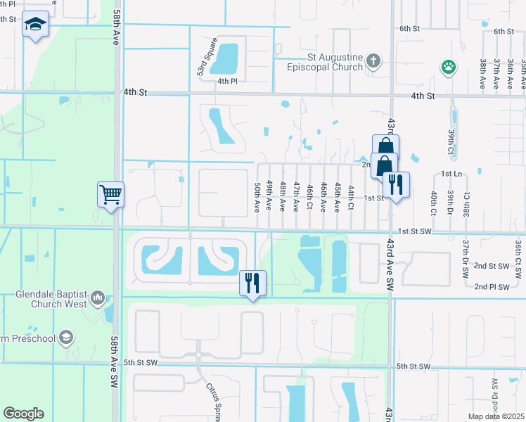 map of restaurants, bars, coffee shops, grocery stores, and more near 56 50th Avenue in Vero Beach