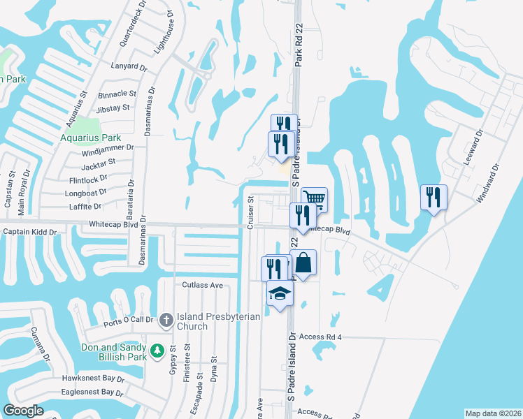 map of restaurants, bars, coffee shops, grocery stores, and more near 15209 South Padre Island Drive in Corpus Christi