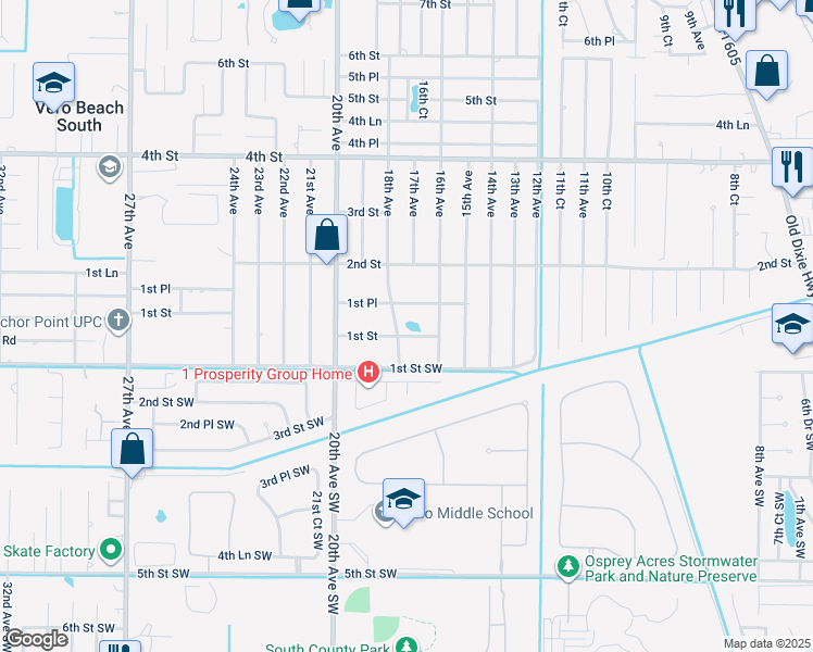 map of restaurants, bars, coffee shops, grocery stores, and more near 130 18th Avenue in Vero Beach