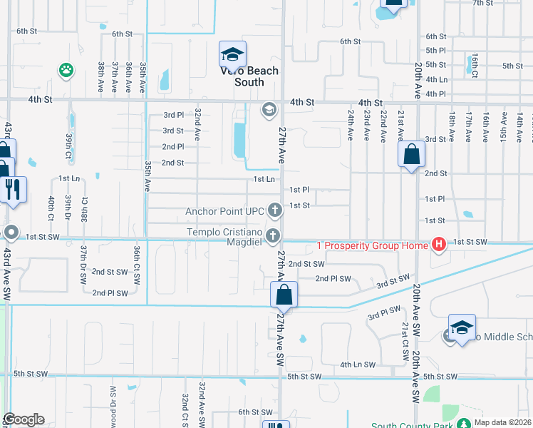 map of restaurants, bars, coffee shops, grocery stores, and more near 2745 1st Street in Vero Beach