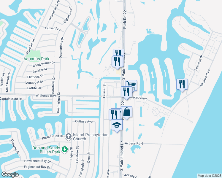 map of restaurants, bars, coffee shops, grocery stores, and more near 15217 South Padre Island Drive in Corpus Christi