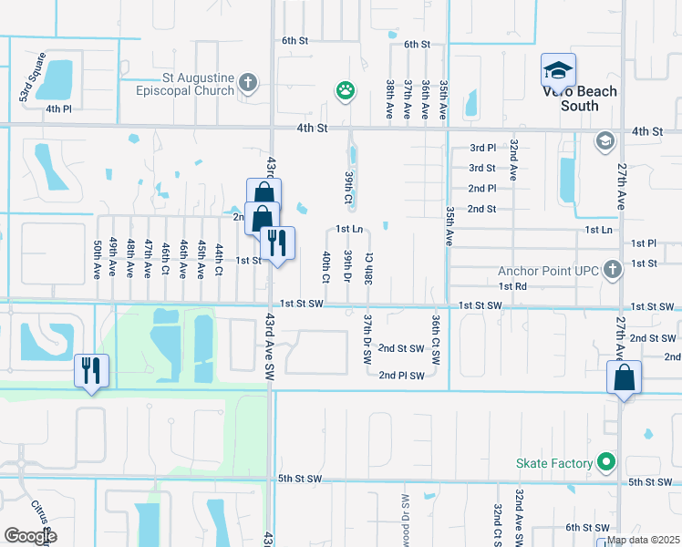 map of restaurants, bars, coffee shops, grocery stores, and more near 117 39th Drive in Vero Beach