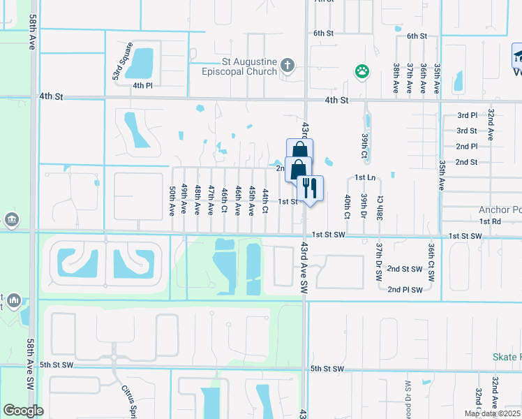 map of restaurants, bars, coffee shops, grocery stores, and more near 75 44th Court in Vero Beach