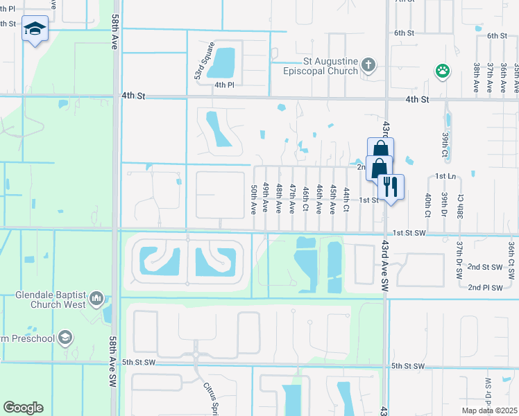 map of restaurants, bars, coffee shops, grocery stores, and more near 56 50th Avenue in Vero Beach
