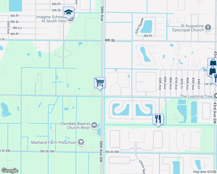 map of restaurants, bars, coffee shops, grocery stores, and more near 205 58th Avenue in Vero Beach