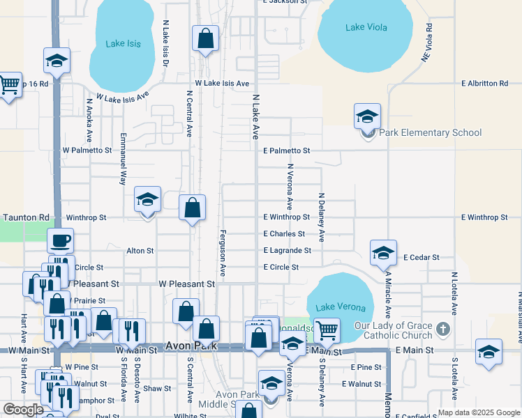 map of restaurants, bars, coffee shops, grocery stores, and more near 2 Lawhon Street in Avon Park