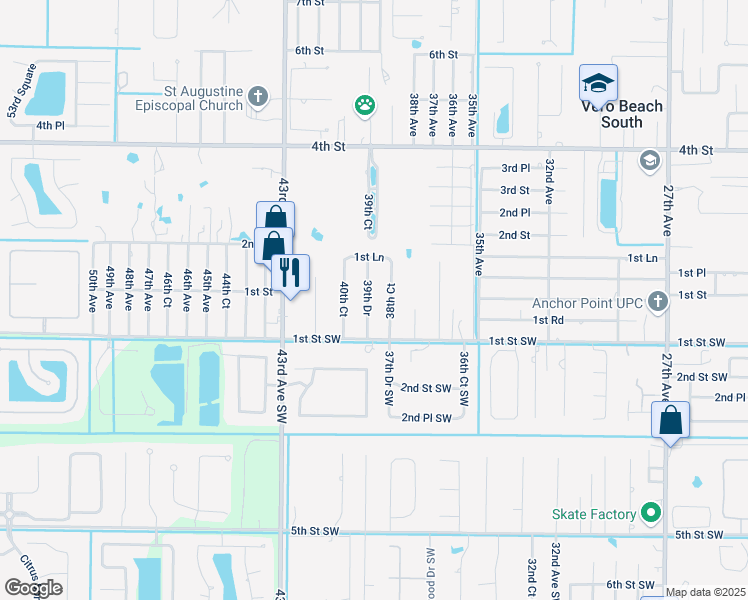 map of restaurants, bars, coffee shops, grocery stores, and more near 117 39th Drive in Vero Beach