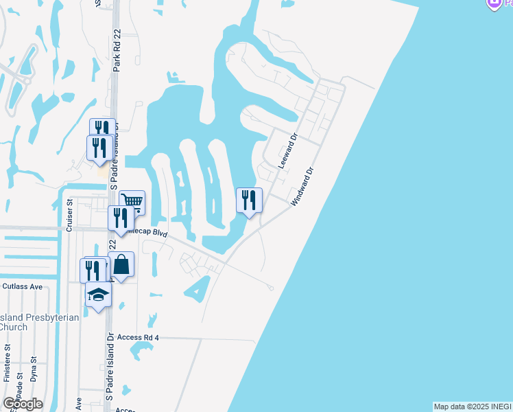 map of restaurants, bars, coffee shops, grocery stores, and more near 15225 Leeward Drive in Corpus Christi