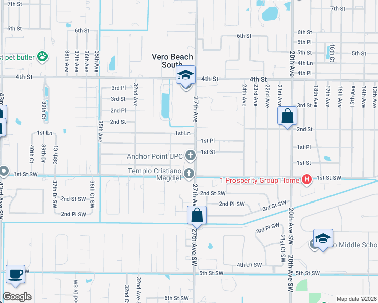 map of restaurants, bars, coffee shops, grocery stores, and more near 2745 1st Street in Vero Beach