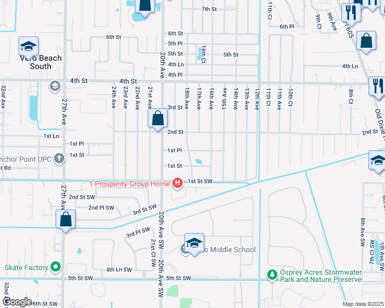 map of restaurants, bars, coffee shops, grocery stores, and more near 130 18th Avenue in Vero Beach