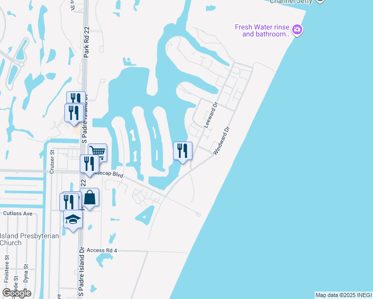 map of restaurants, bars, coffee shops, grocery stores, and more near 15113 Leeward Drive in Corpus Christi