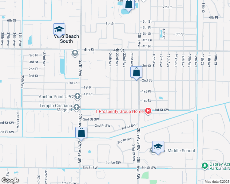 map of restaurants, bars, coffee shops, grocery stores, and more near 185 23rd Avenue in Vero Beach