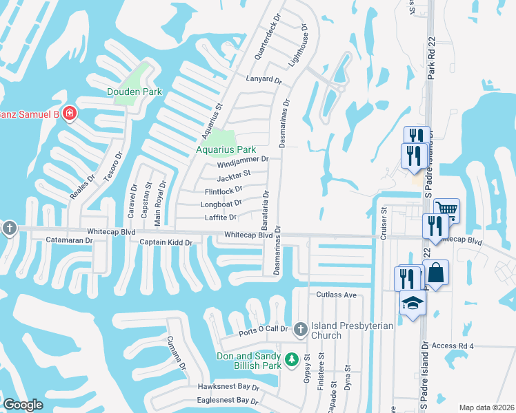 map of restaurants, bars, coffee shops, grocery stores, and more near 13942 Laffitte Drive in Corpus Christi
