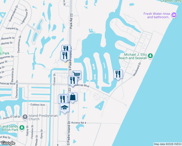 map of restaurants, bars, coffee shops, grocery stores, and more near 15146 Cane Harbor Boulevard in Corpus Christi
