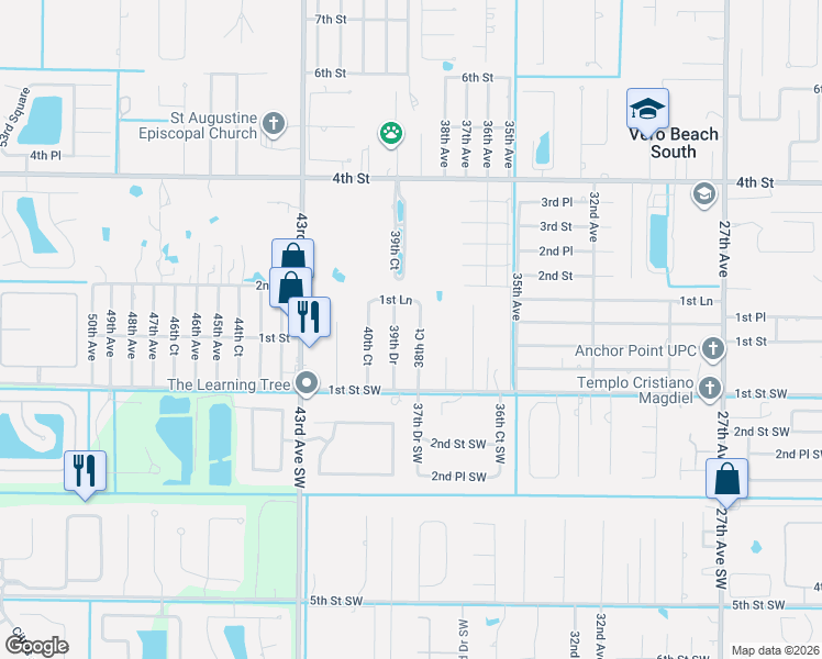 map of restaurants, bars, coffee shops, grocery stores, and more near 136 38th Court in Vero Beach