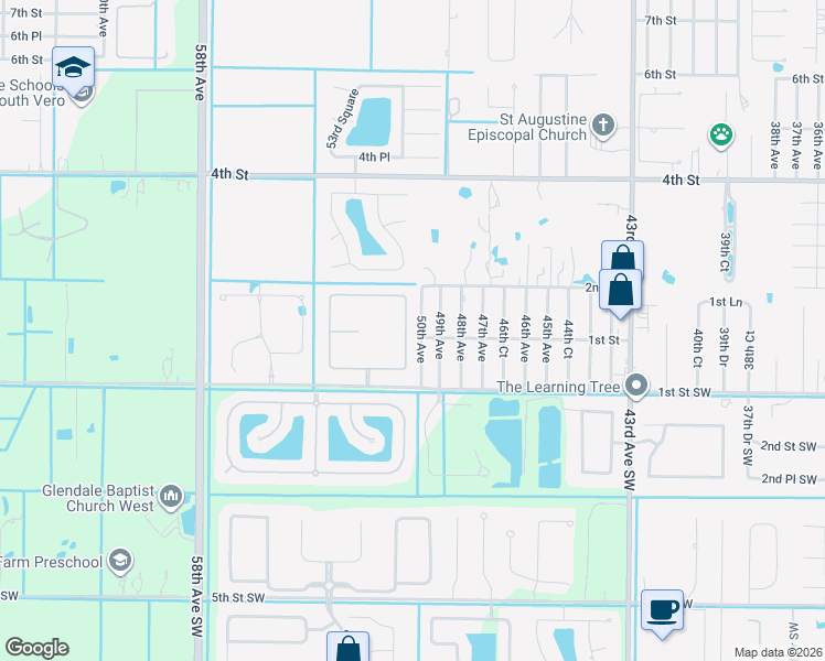 map of restaurants, bars, coffee shops, grocery stores, and more near 166 50th Avenue in Vero Beach