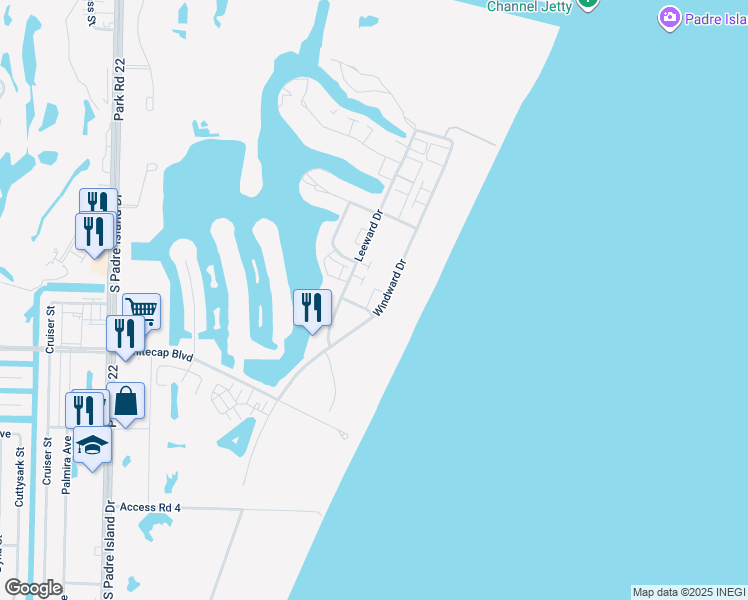map of restaurants, bars, coffee shops, grocery stores, and more near 15202 Beach Way Drive in Corpus Christi