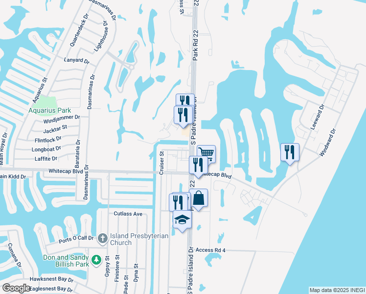map of restaurants, bars, coffee shops, grocery stores, and more near 15137 South Padre Island Drive in Corpus Christi