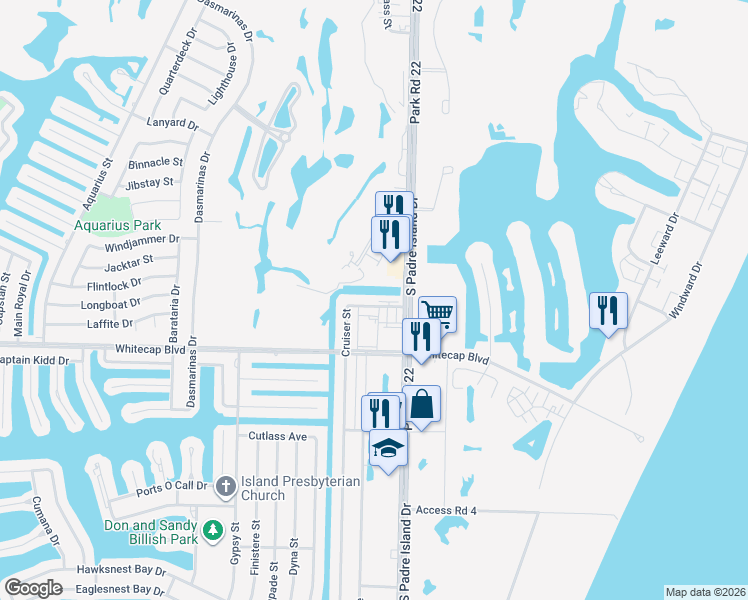 map of restaurants, bars, coffee shops, grocery stores, and more near 14318 Cruiser Street in Corpus Christi
