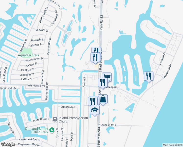 map of restaurants, bars, coffee shops, grocery stores, and more near 14318 Cruiser Street in Corpus Christi