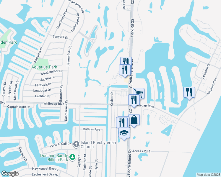 map of restaurants, bars, coffee shops, grocery stores, and more near 14302 Cruiser Street in Corpus Christi
