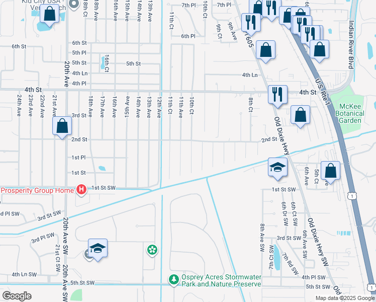 map of restaurants, bars, coffee shops, grocery stores, and more near 161 10th Court in Vero Beach