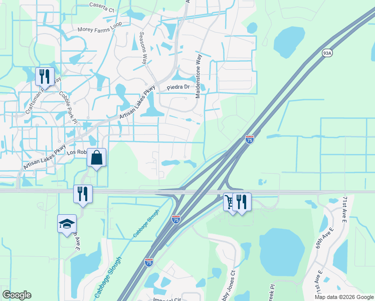map of restaurants, bars, coffee shops, grocery stores, and more near 5870 Bungalow Grove Court in Palmetto
