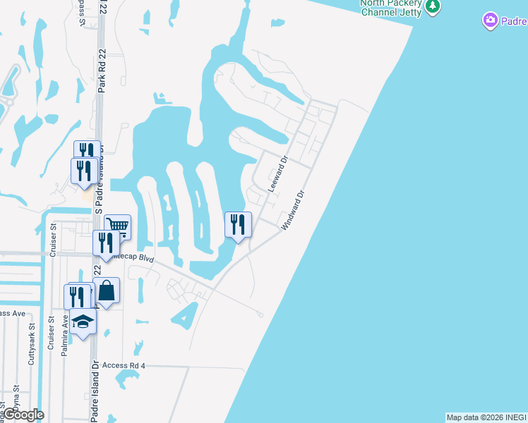 map of restaurants, bars, coffee shops, grocery stores, and more near 15010 Leeward Drive in Corpus Christi