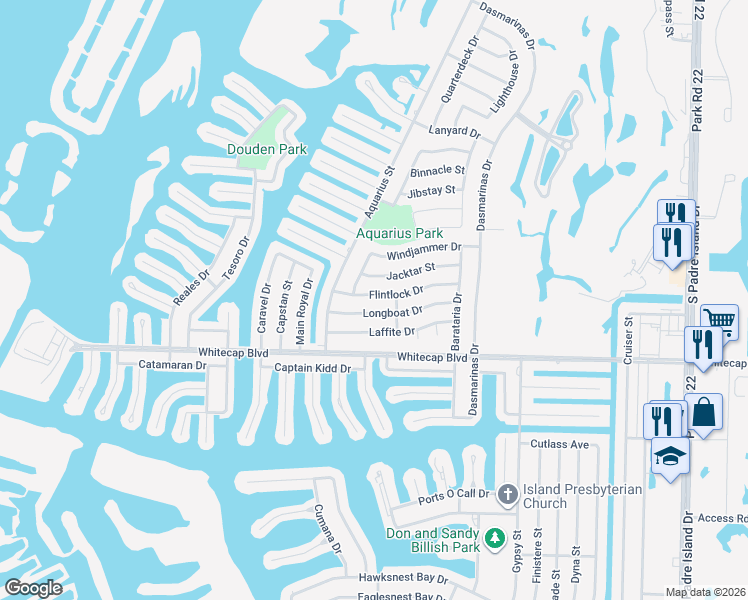 map of restaurants, bars, coffee shops, grocery stores, and more near 13829 Flintlock Drive in Corpus Christi