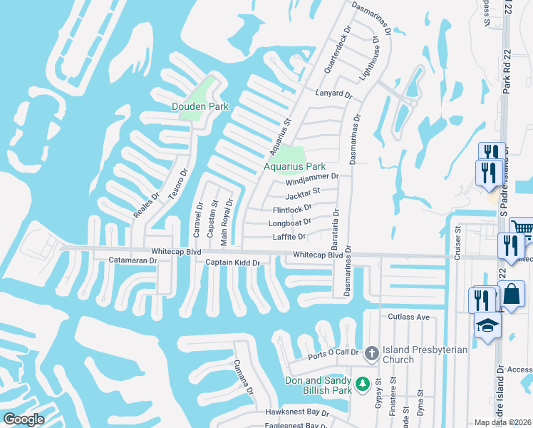 map of restaurants, bars, coffee shops, grocery stores, and more near 13829 Flintlock Drive in Corpus Christi