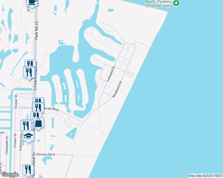 map of restaurants, bars, coffee shops, grocery stores, and more near 14915 Beach Way Drive in Corpus Christi