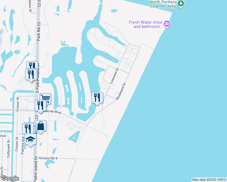 map of restaurants, bars, coffee shops, grocery stores, and more near 15110 Leeward Drive in Corpus Christi